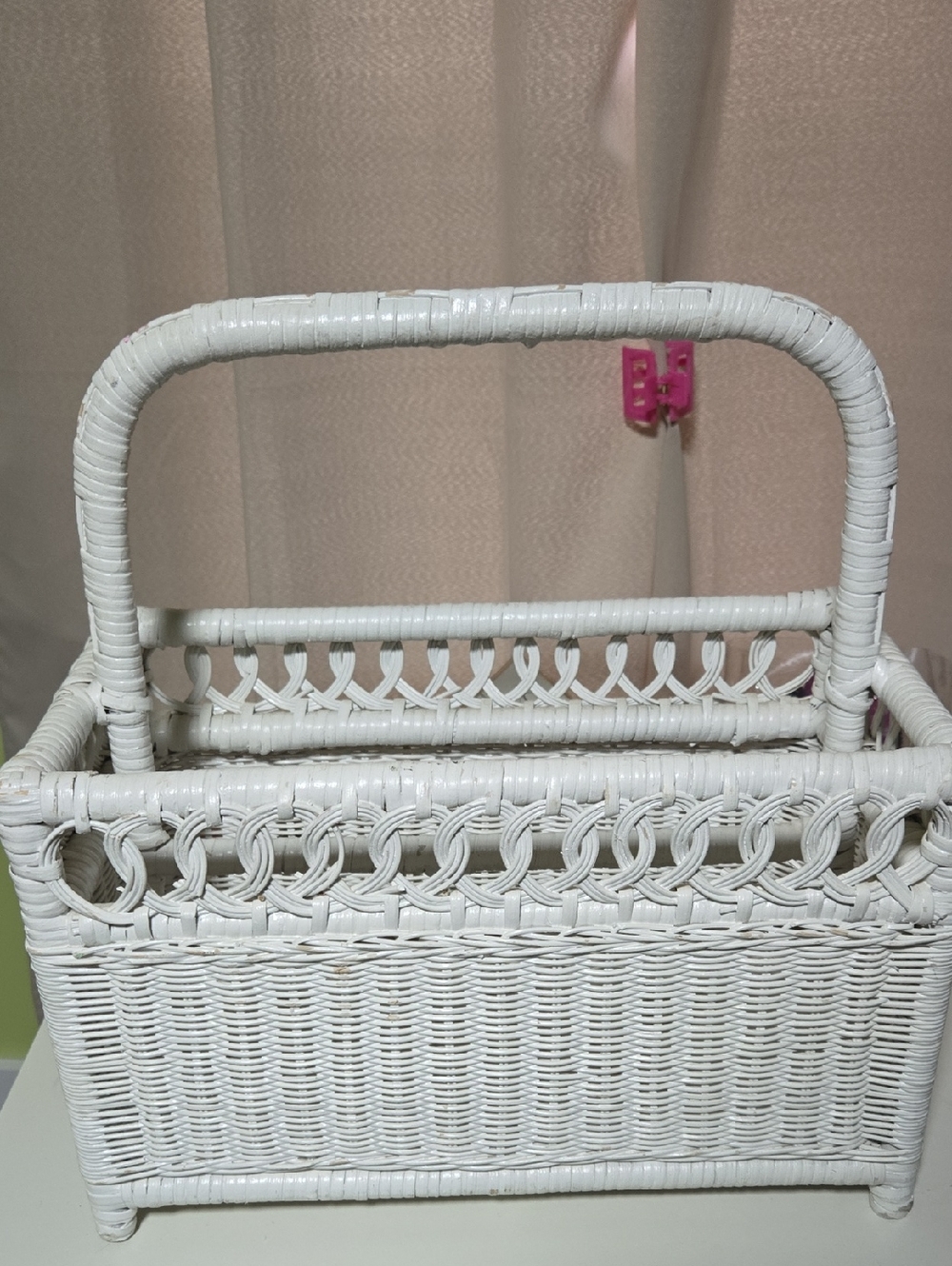 1970s White Wicker Magazine/ Record Rack